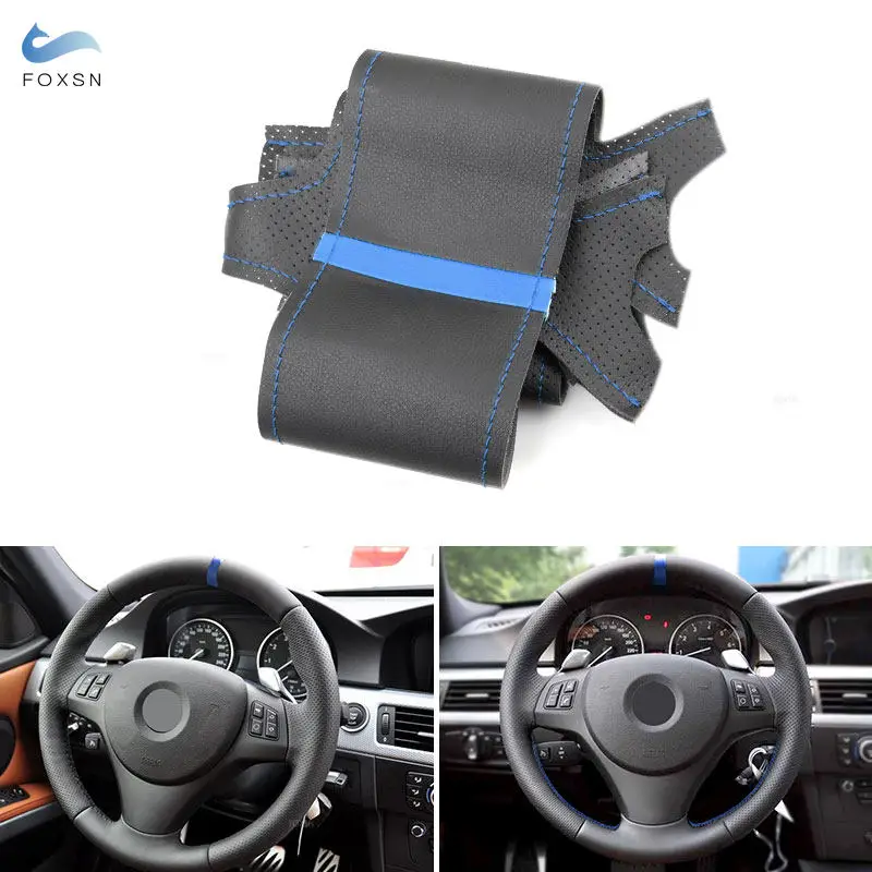 Protector de volante en cuero negro cosido a mano para BMW Serie 1 3 X1 (2011-2013)