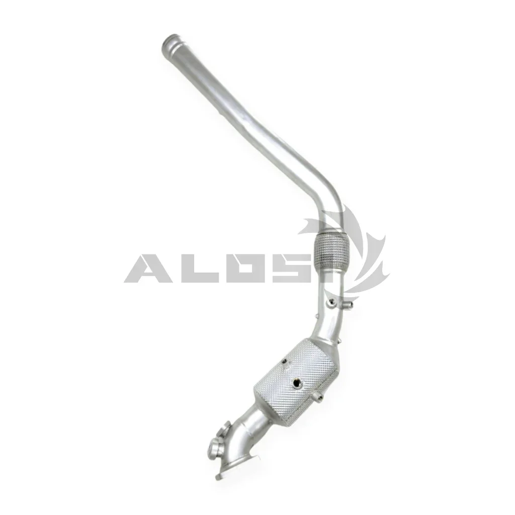 Tubo inferior de escape de acero inoxidable visto desde abajo