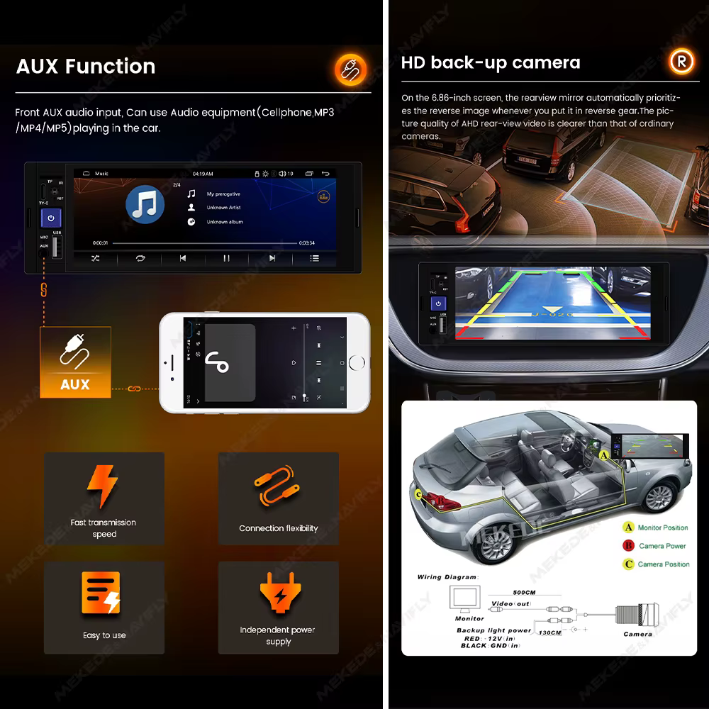 Radio MP5 multimedia BT FM con CarPlay y Android Auto MEKEDE - imagen 2