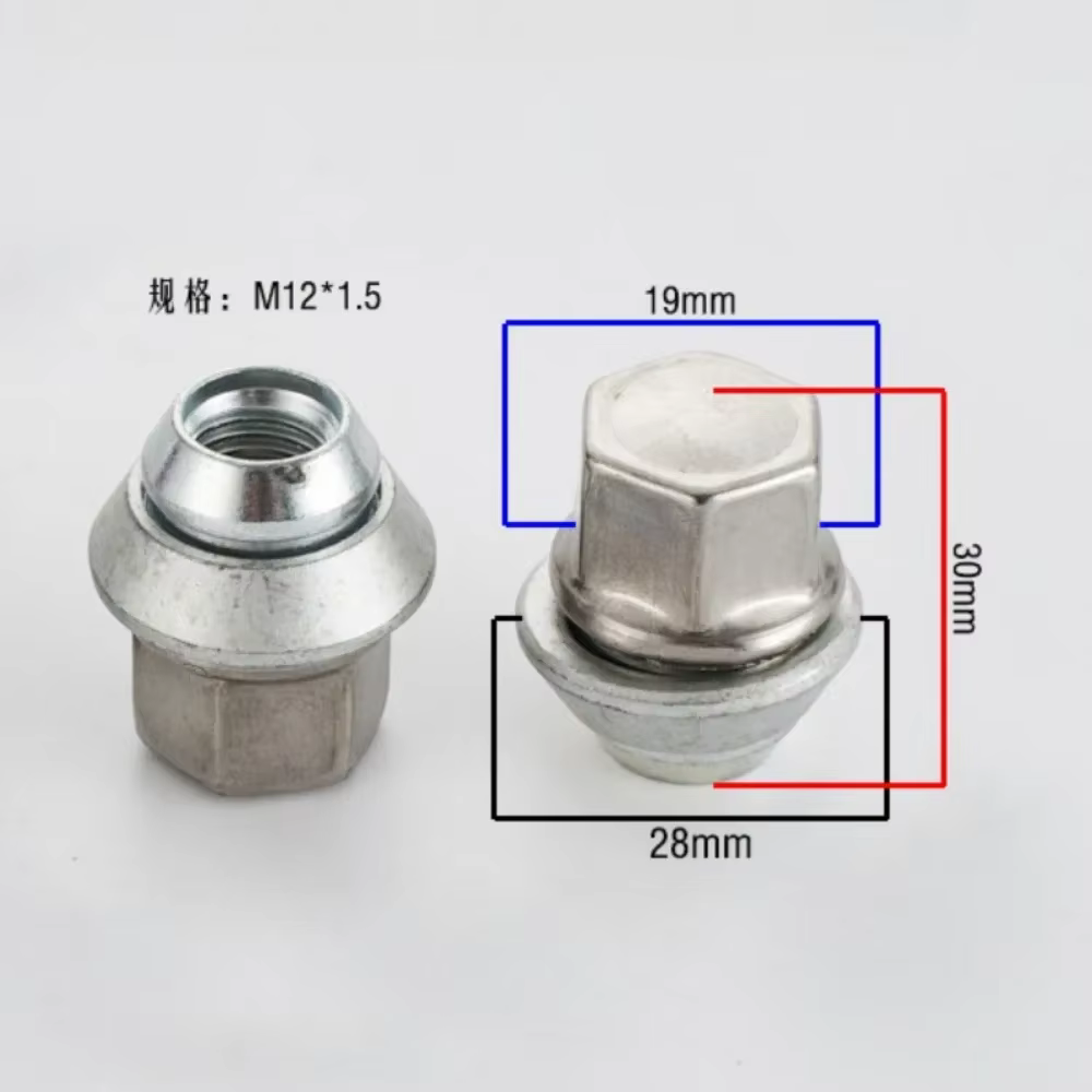 Tuerca de rueda M12x1,5 de 30 mm para Ford y Volvo, hexágono 19 mm