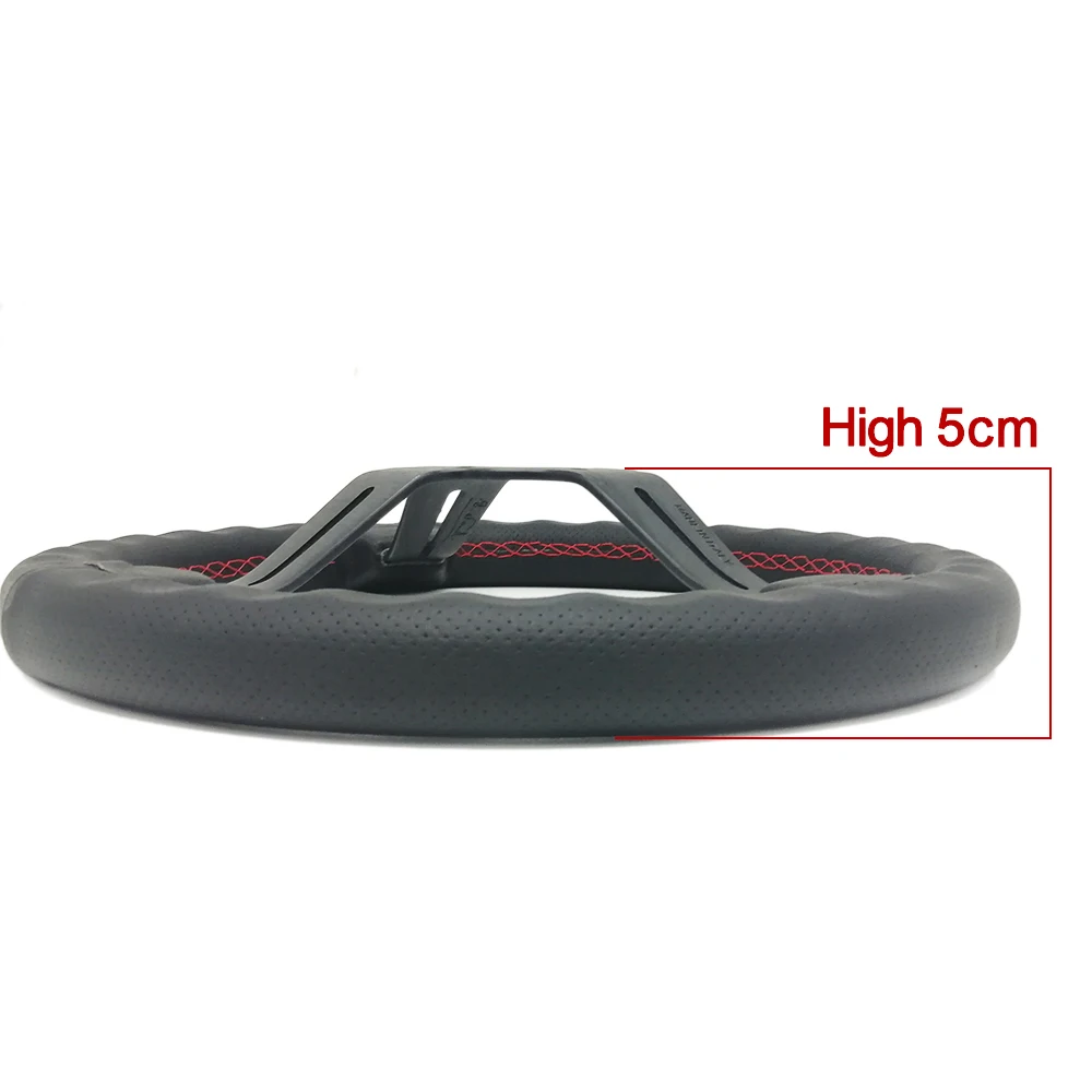 Volante deportivo de cuero perforado con radios de aluminio y rojo - imagen 4