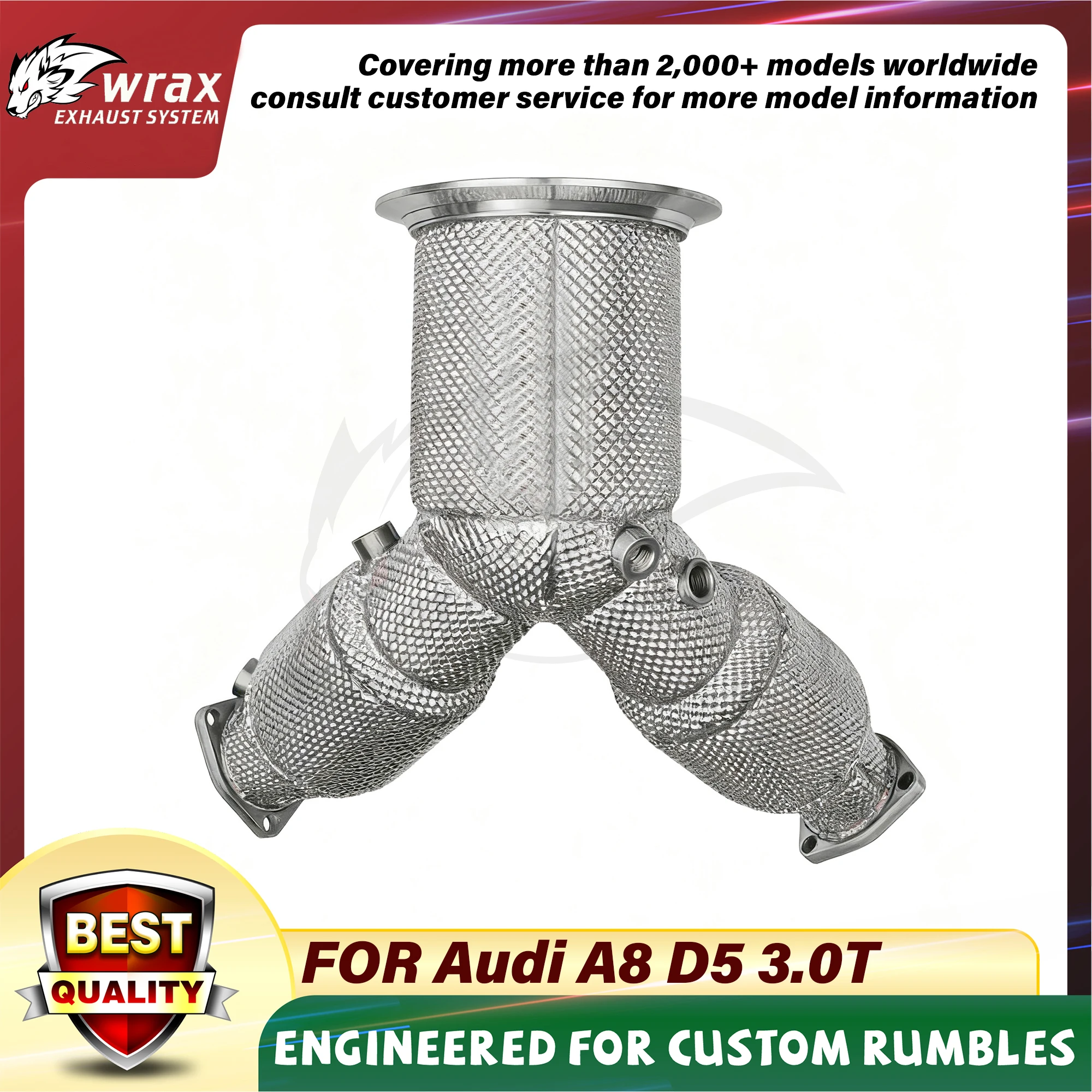 Escape WRAX de alto flujo para Audi A8 D5 3.0T con bajante en acero inoxidable