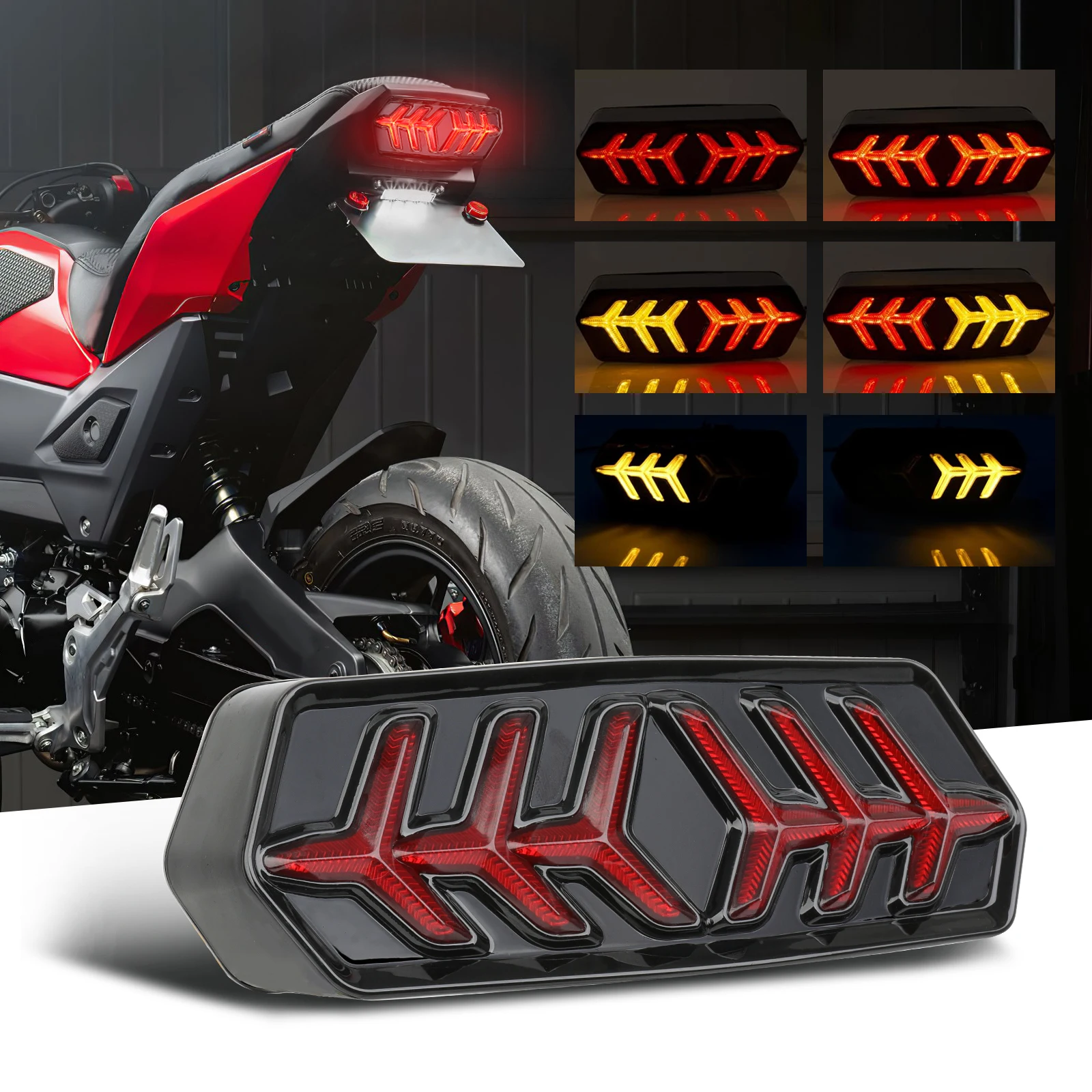 Luz trasera de freno para motocicleta, señales de giro LED, estilo hueso de pescado, luces de advertencia de estacionamiento, lámpara de freno, luces de conducción, 1 Uds.