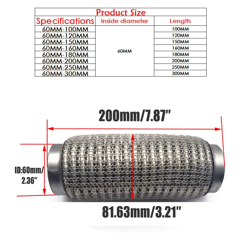 Tubo flexible escape fuelle acero inoxidable 60mm 100-300mm - imagen 4