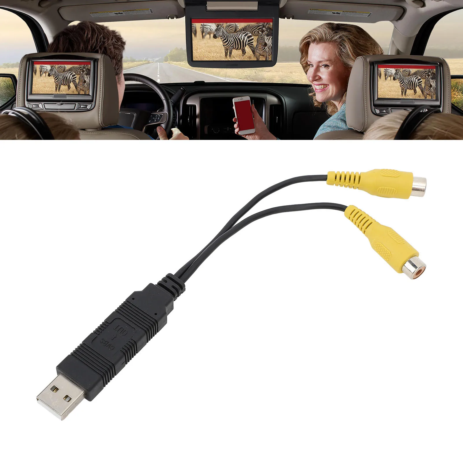 Adaptador USB-CVBS coche salida vídeo fácil resistente