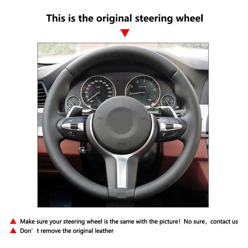 Protector de cuero de ante para volante de coche, barra de línea roja y azul para BMW M Sport F20 F22 M140i M235i F30 F34 F32 F36 F48 F15 F16 F25 F26 - imagen 5