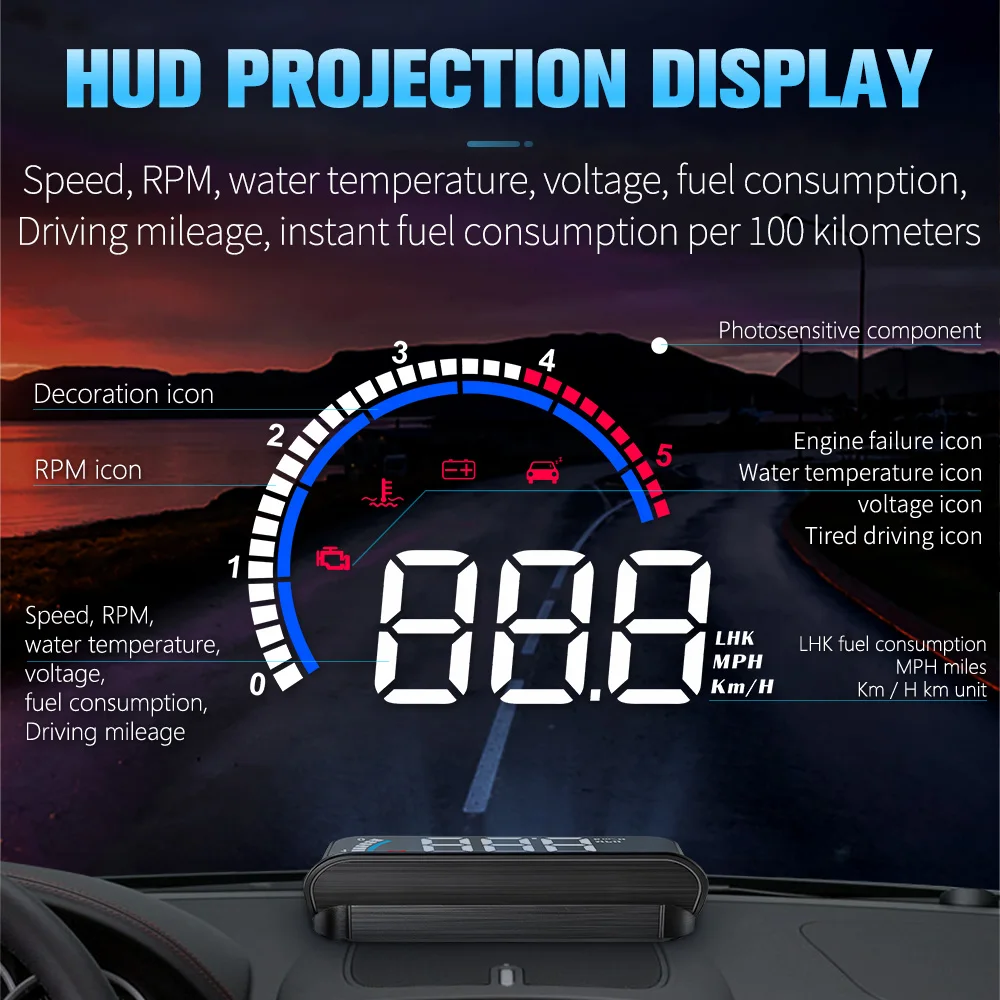 M13 OBD Proyector HUD parabrisas con velocidad RPM temperatura consumo - imagen 5