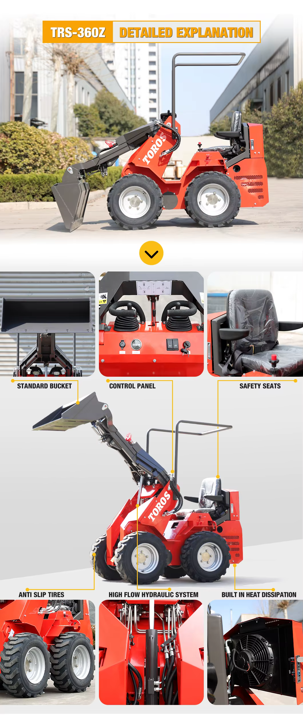 Minicargador de ruedas con orugas para terrenos de trabajo variados
