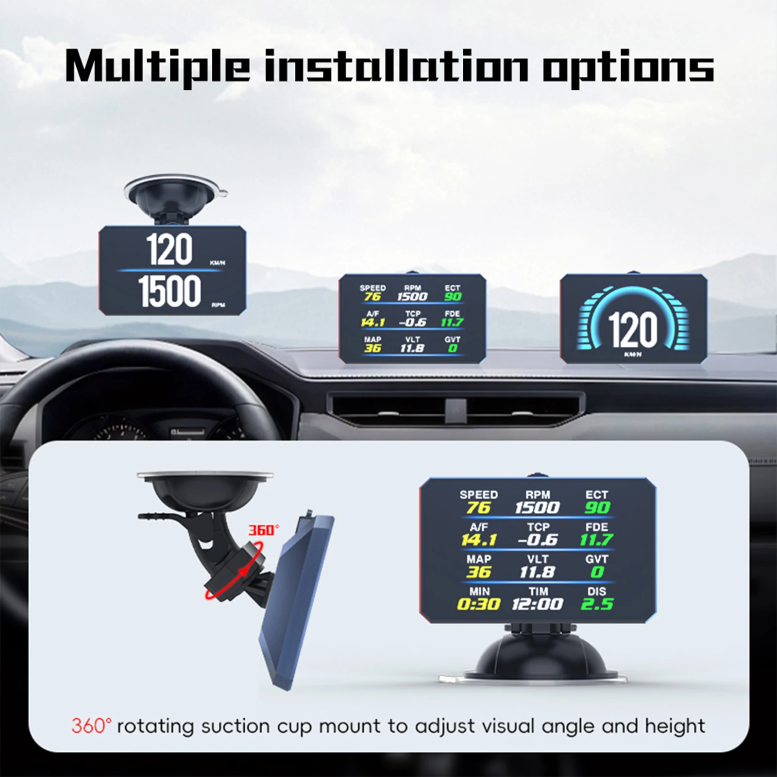 Pantalla HUD OBD2 P16: RPM, temperatura agua y velocidad km/h - imagen 4
