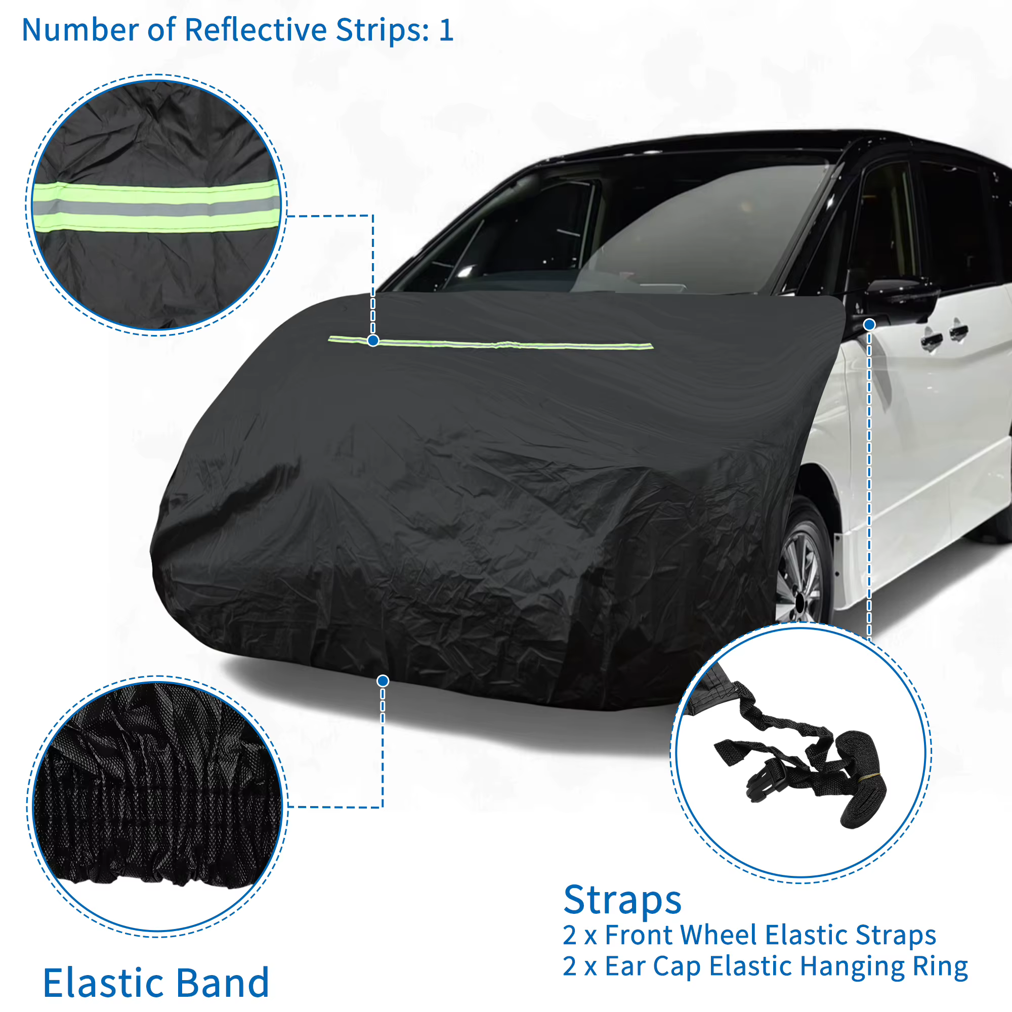 AutoHaux Funda impermeable para capó de coche con banda reflectante - imagen 4