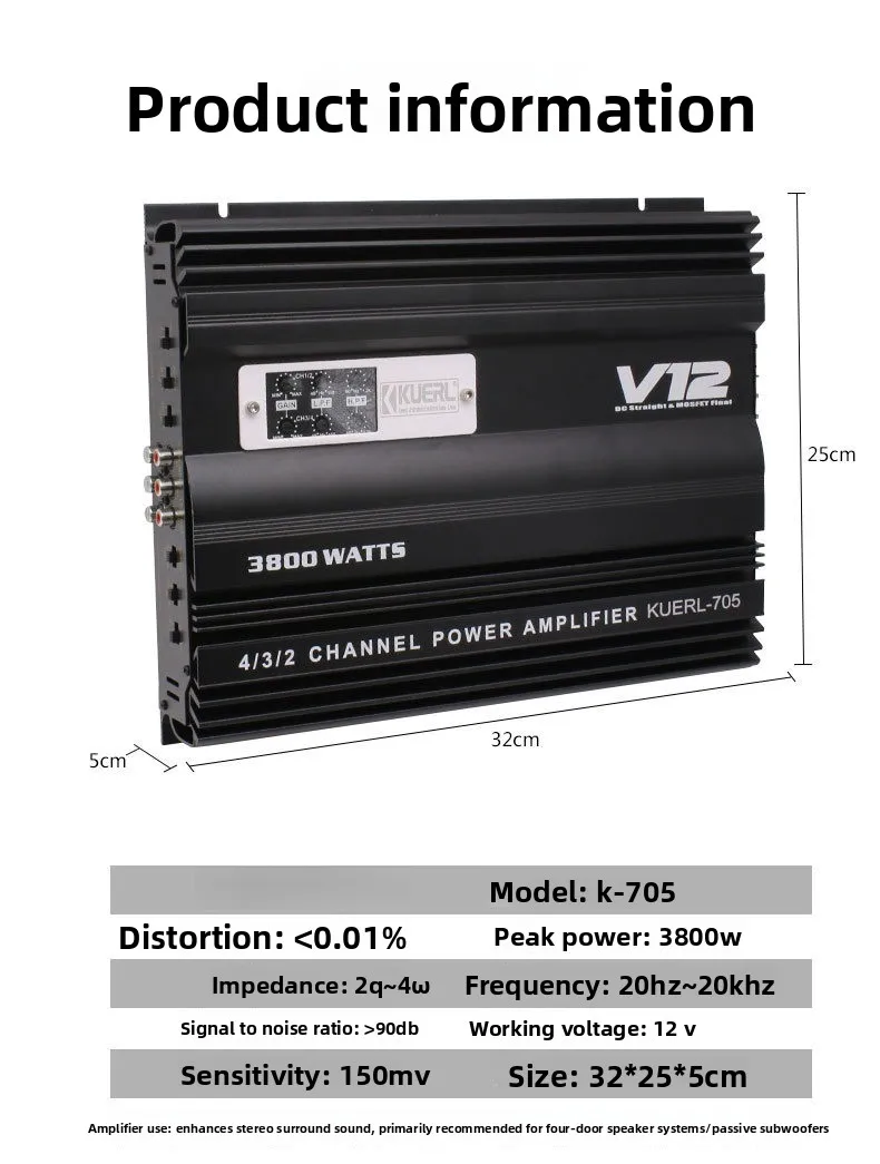 Amplificador de potencia cuatro canales 12V
