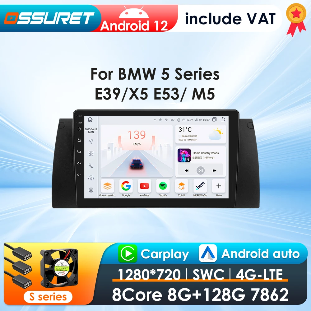 Radio GPS Android 13 CarPlay 4G 2DIN para BMW E39 y E53
