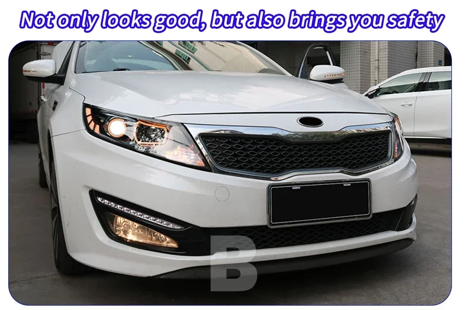 Vista frontal del conjunto de faros Kia K5 2011-2013