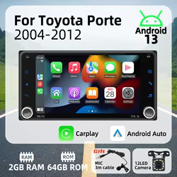 Radio 2 DIN con CarPlay y Android Auto para Toyota Porte 2004-2012