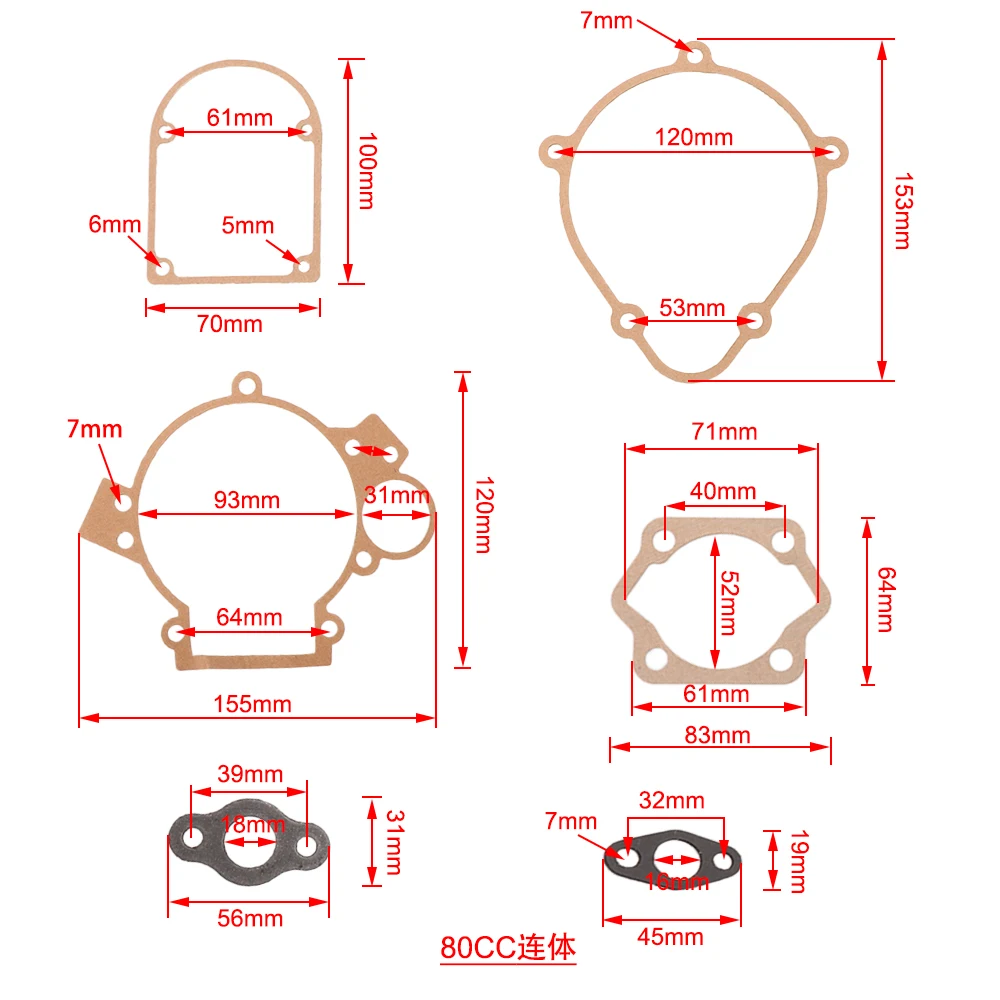 Juego de juntas para motor de bicicleta motorizada de 49-80 cc - imagen 2