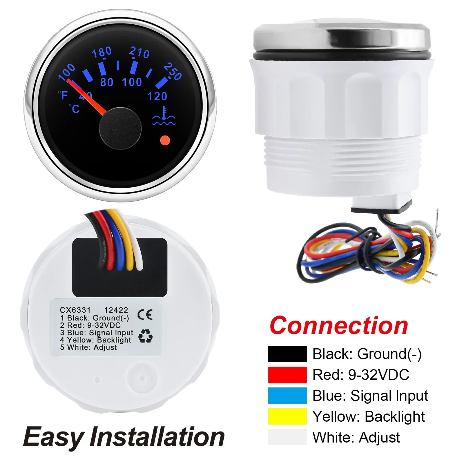 Medidor temperatura agua AD 7 colores 12V/24V para coche y barco - imagen 5