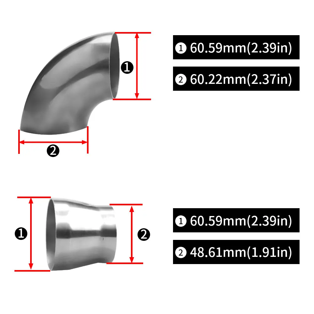 Tubo de escape Universal activado al vacío, Recorte/descarga, estilo cerrado con codo y reductor, 2 '', 2,36'', 2,5 '', 2,75'' y 3,0'' - imagen 4