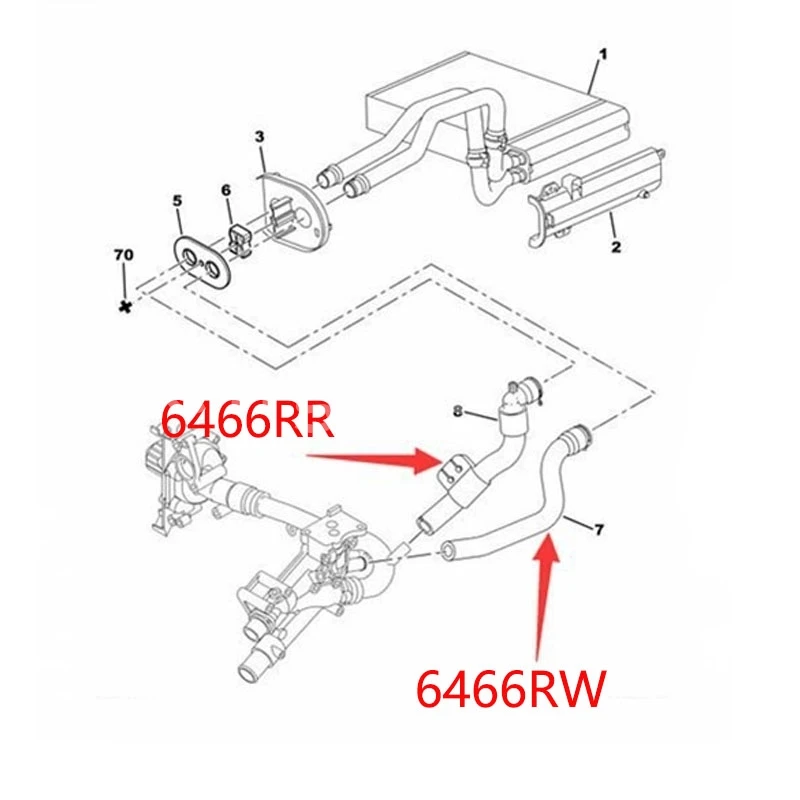 6466RW 6466RR para Peugeot 407 407SW Citroen C5 tubo de agua de calefacción de aire acondicionado, tubo de agua del calentador - imagen 5