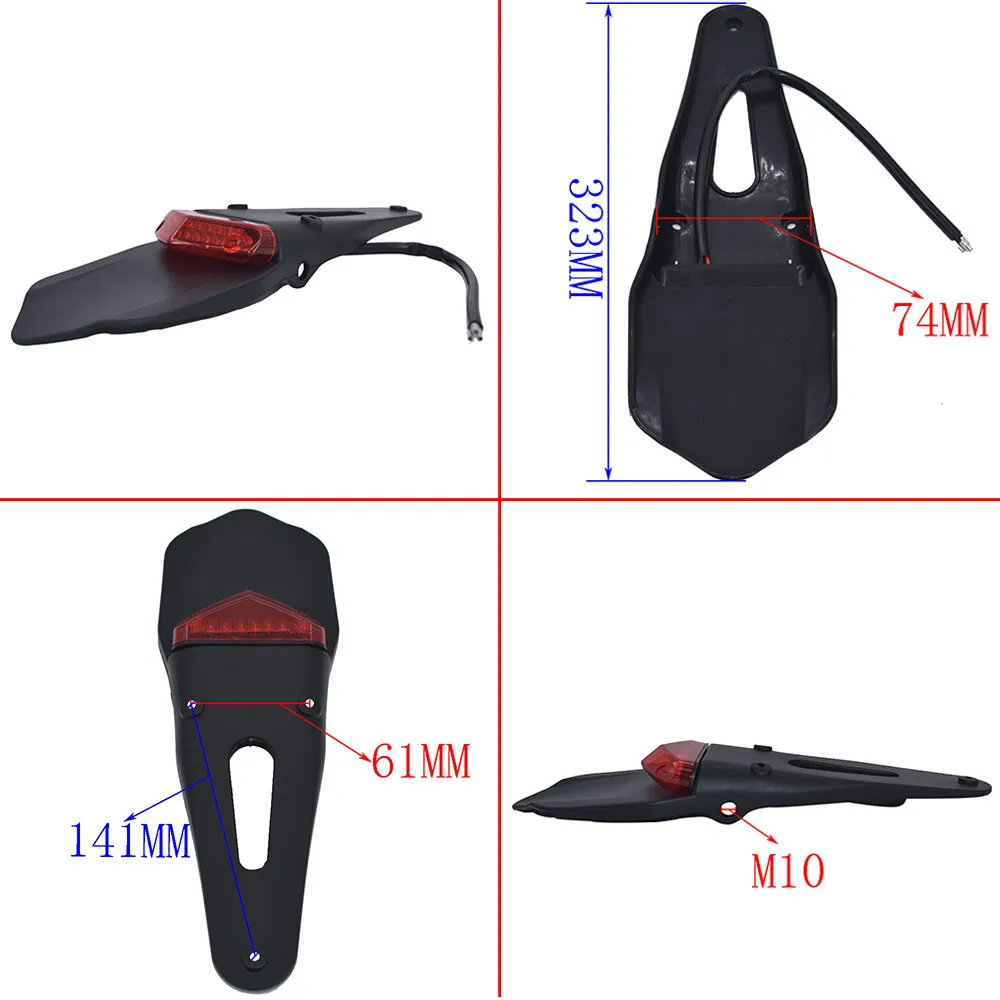 Guardabarros trasero con luz LED para dirt bike