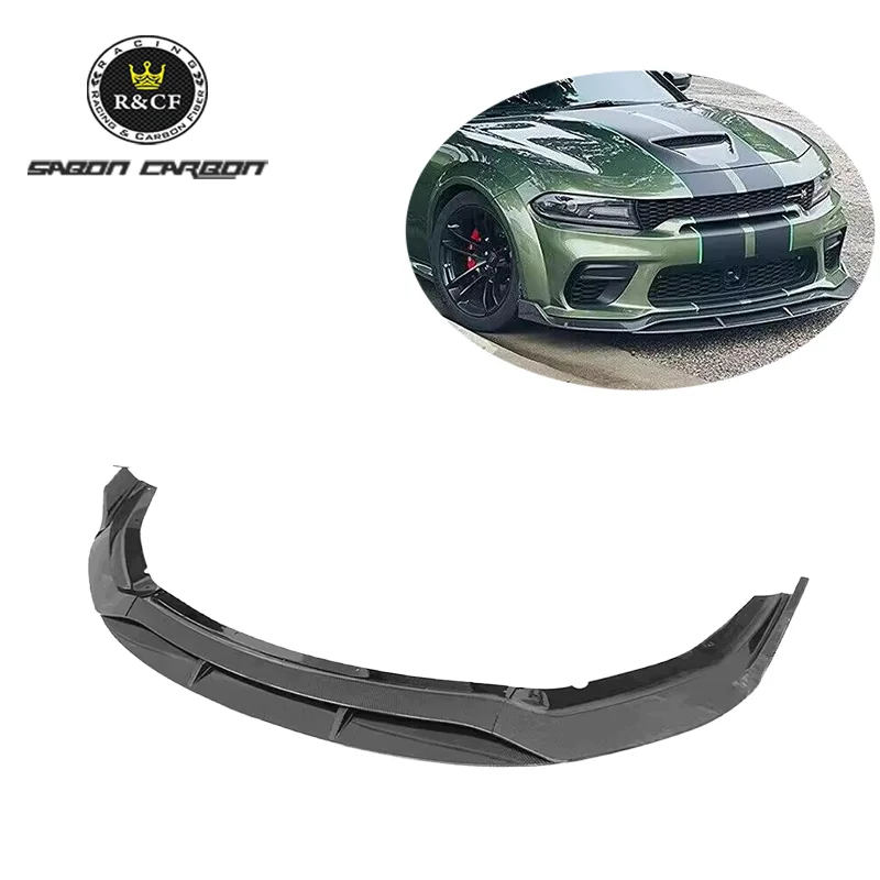 ¡Nuevo! Cargador labio delantero fibra de carbono parachoques delantero labio alerón divisor para 15-24 Dodge Charger SRT R/T uso de cuerpo ancho