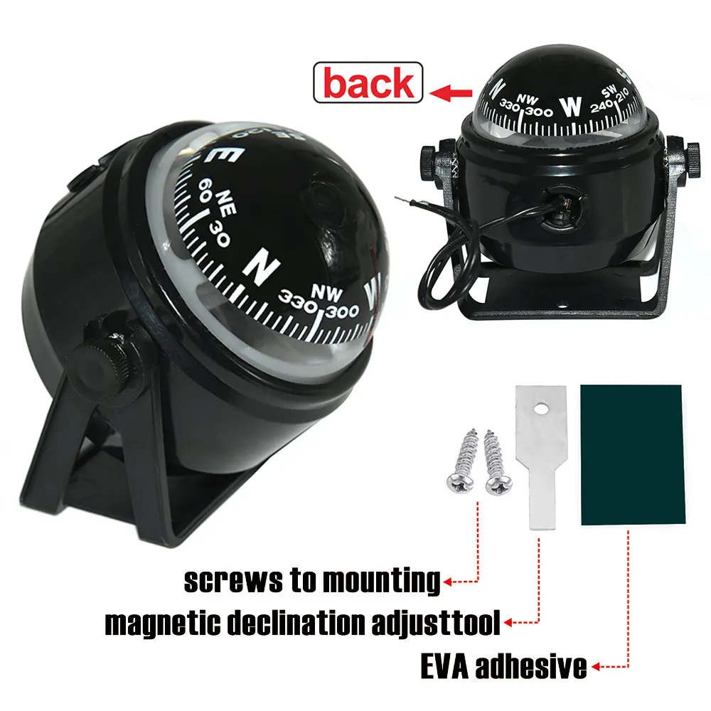 Brújula náutica pivotante LED con bola guía para barco y coche - imagen 4