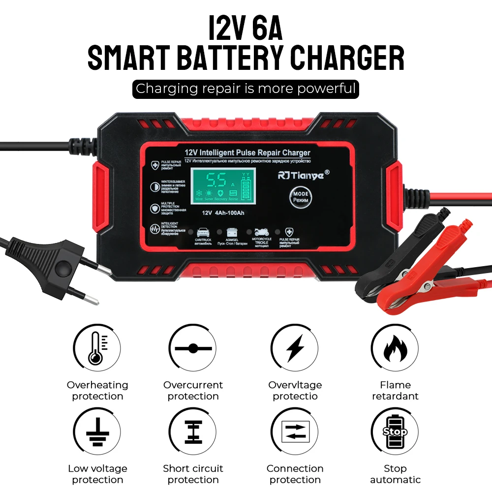Cargador de batería 12 V 6 A para coche y moto, AGM y gel - imagen 2