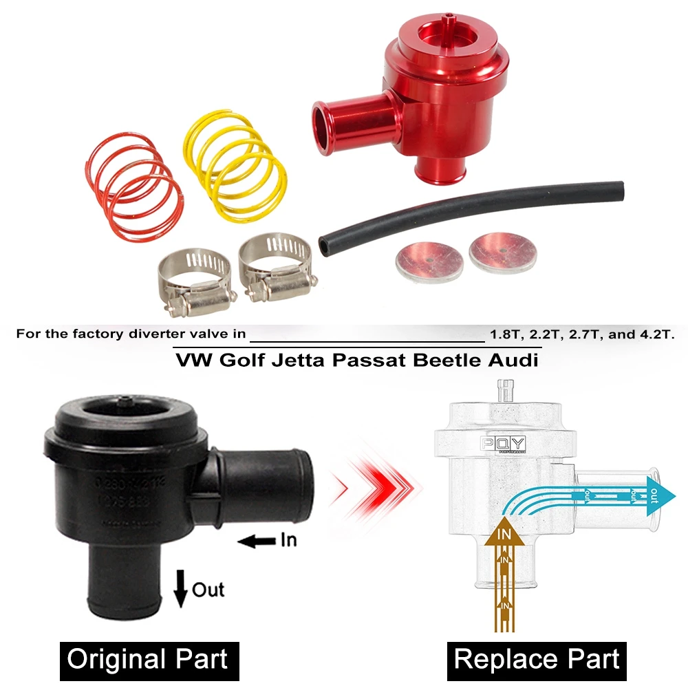 Desviador de recirculación automático, válvula de soplado de 25mm, válvula de descarga Turbo BOV para Volkswagen Golf Jetta 00-05 para Audi 1,8 T 2,7 T 98-06 - imagen 3