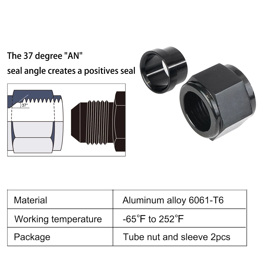 Kit adaptadores AN rectos de aluminio negro para mangueras - imagen 4