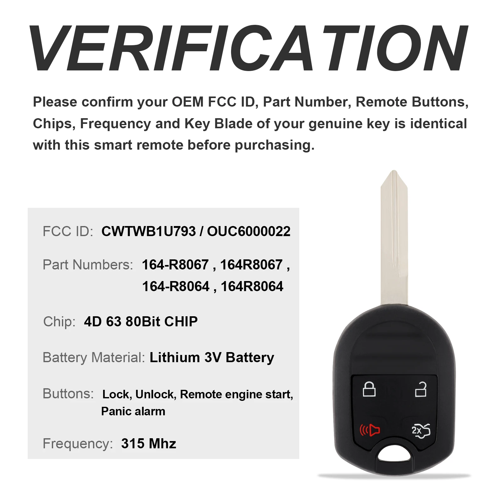 Mando a distancia Ford Mustang 2010-2014 – 315MHz 4 botones - imagen 5