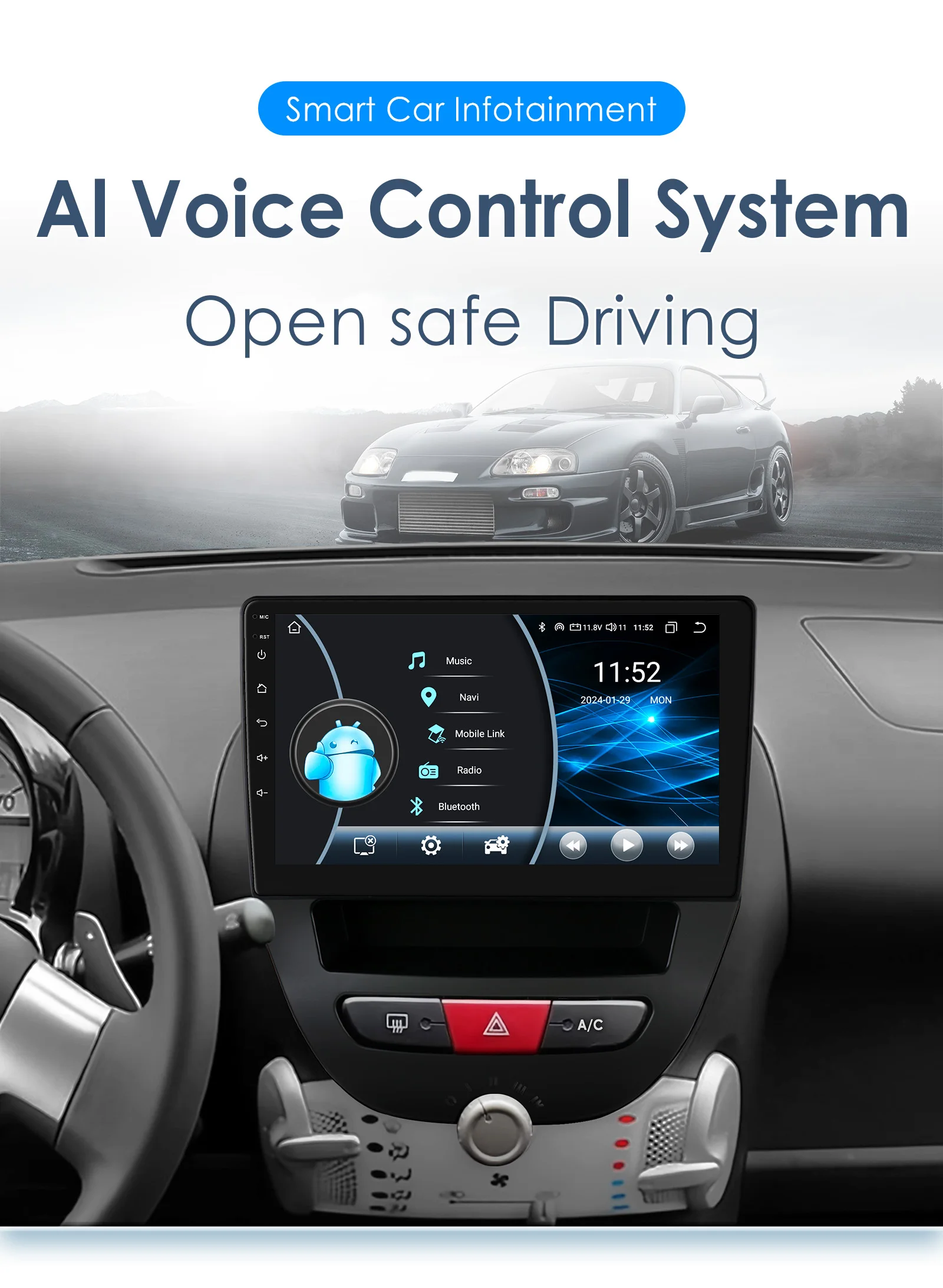Pantalla multimedia Hizpo compatible con CarPlay y Android Auto