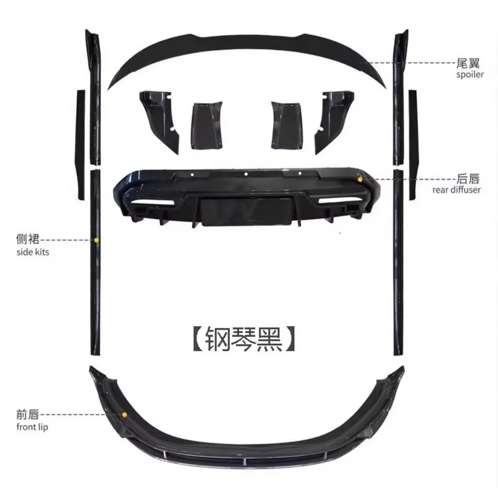 Kit de coche negro brillante para Xiaomi Su7, pala delantera modificada, labio trasero, alerón trasero, falda lateral de esquina