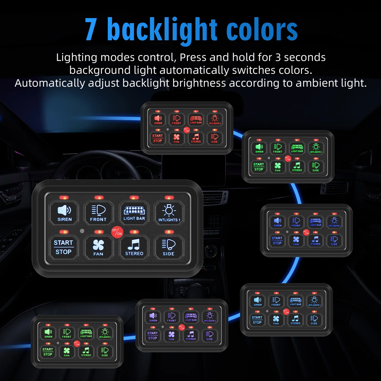 Panel interruptor retroiluminado LED 6/8 bandas relé SUV náutico - imagen 5