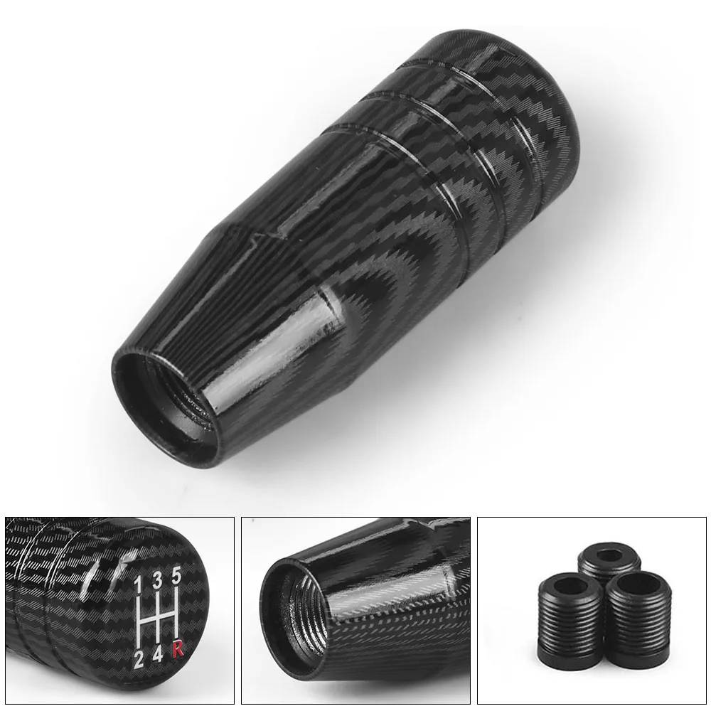 Perilla palanca cambio racing negra carbono 8,5 cm con adaptadores universales