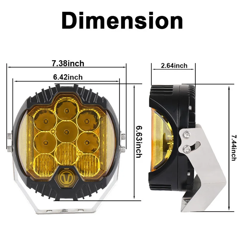 Luz de trabajo LED tres caras 7 pulgadas - faro todoterreno amarillo - imagen 2