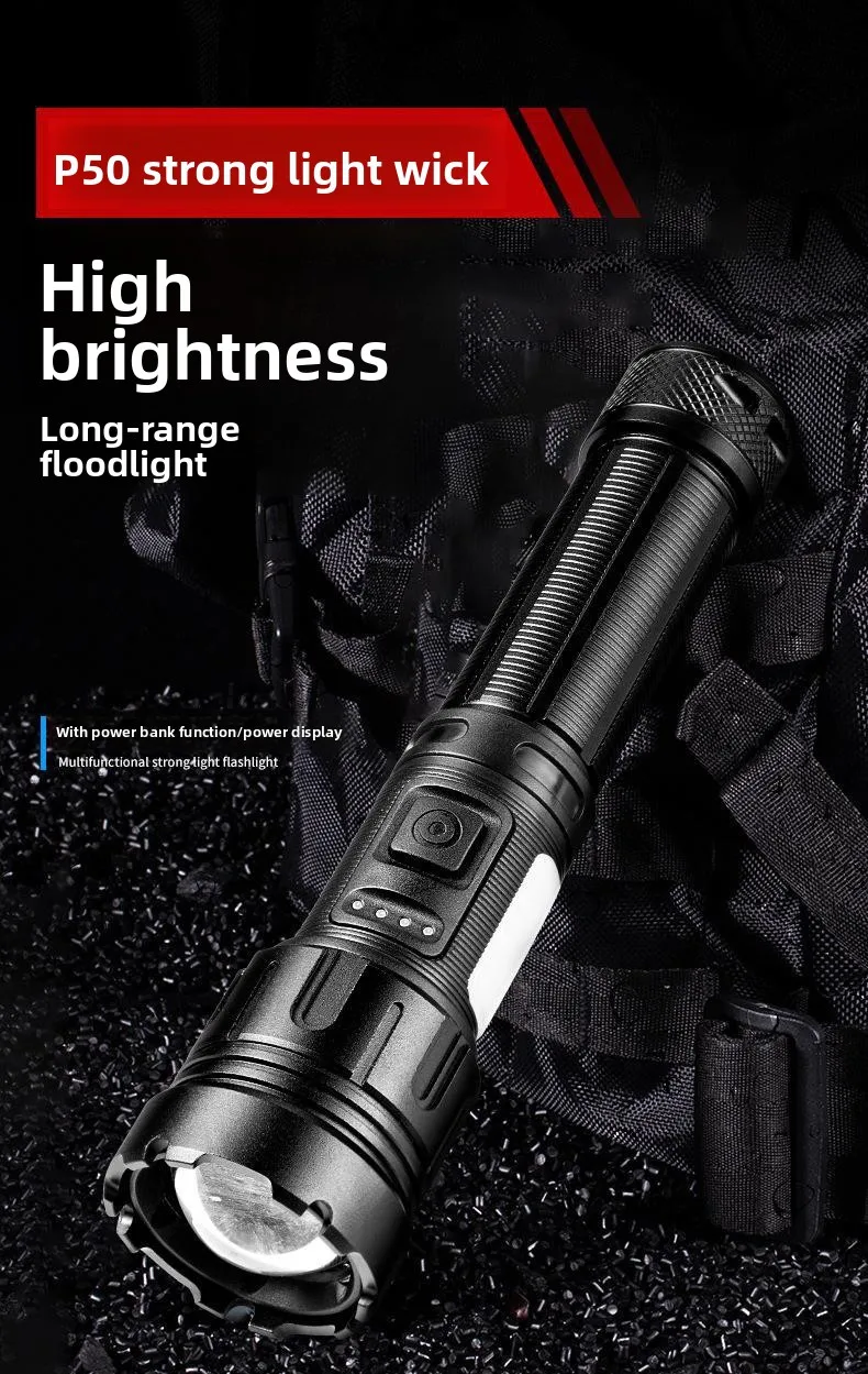 Linterna LED P50 con iluminación frontal y lateral
