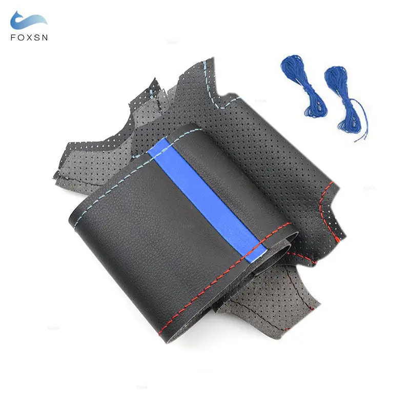 Cubierta de cuero para volante BMW E36/E46/E39 y X3/X5 tira roja-azul - imagen 2
