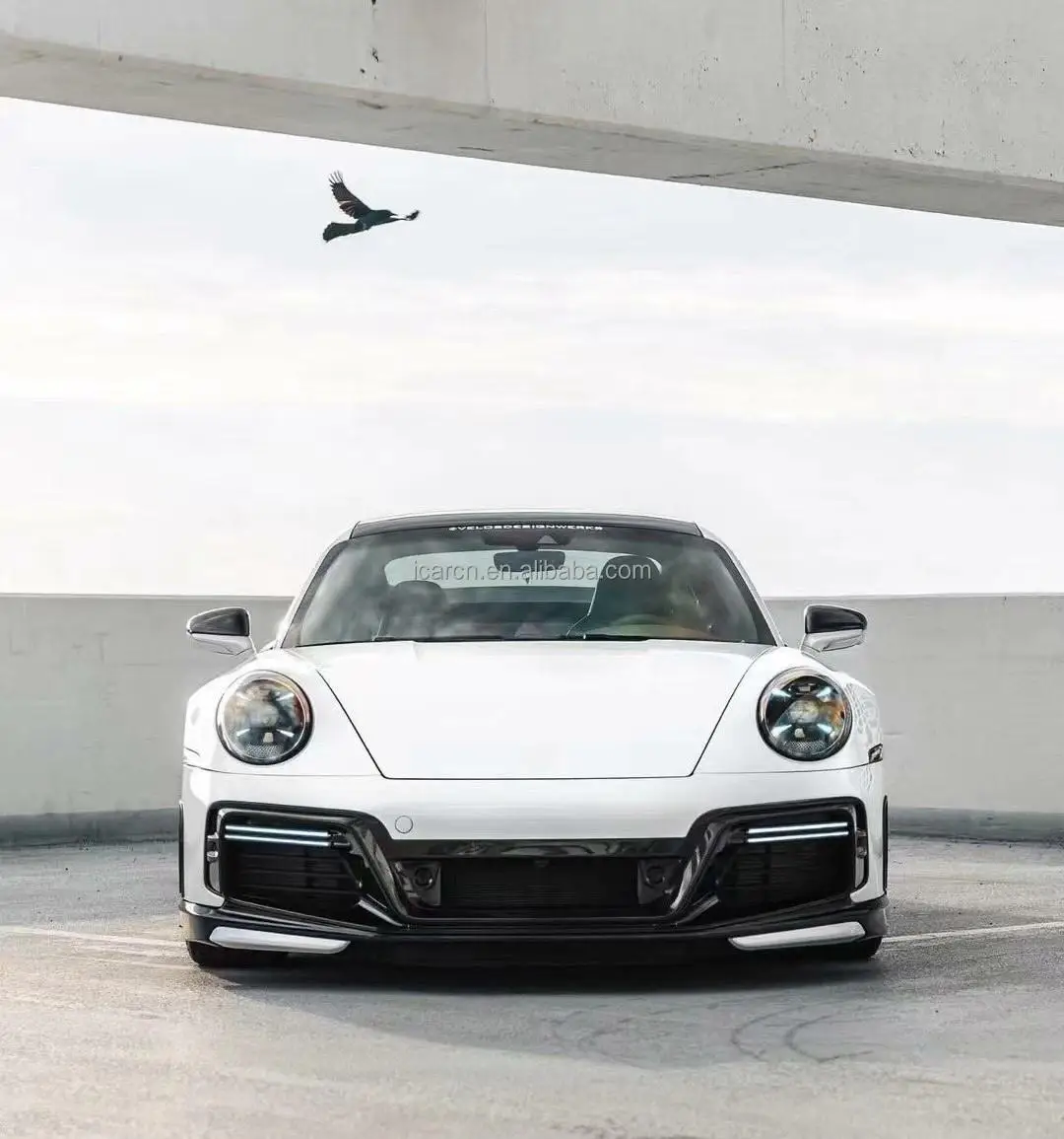 Vista frontal del kit de carrocería de fibra de carbono para Porsche 911