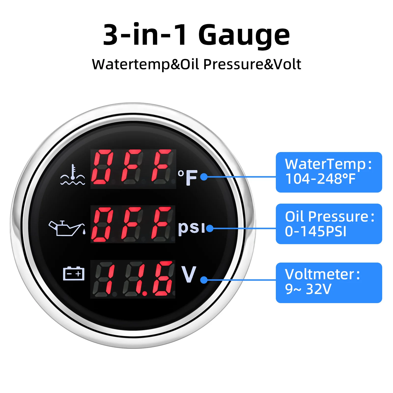 Voltímetro multifunción digital temperatura agua y presión de aceite - imagen 3