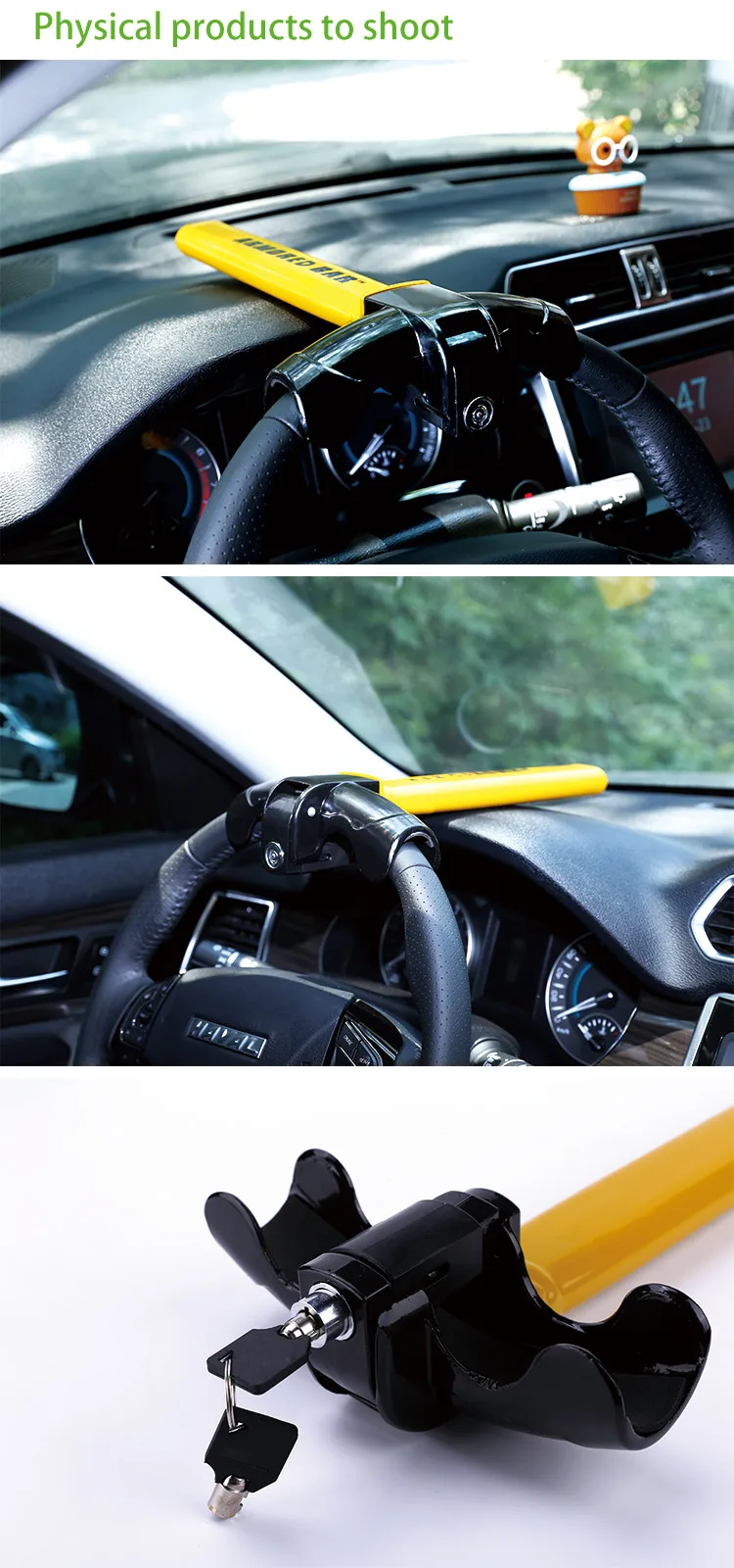 Cerradura para volante de coche en color amarillo