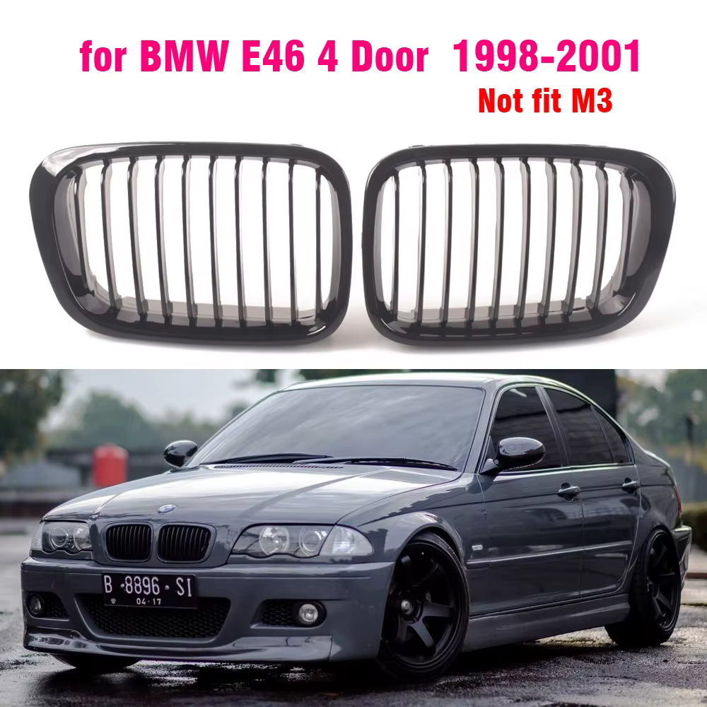 Parrilla delantera negra brillante para BMW E46 Berlina 1998-2001