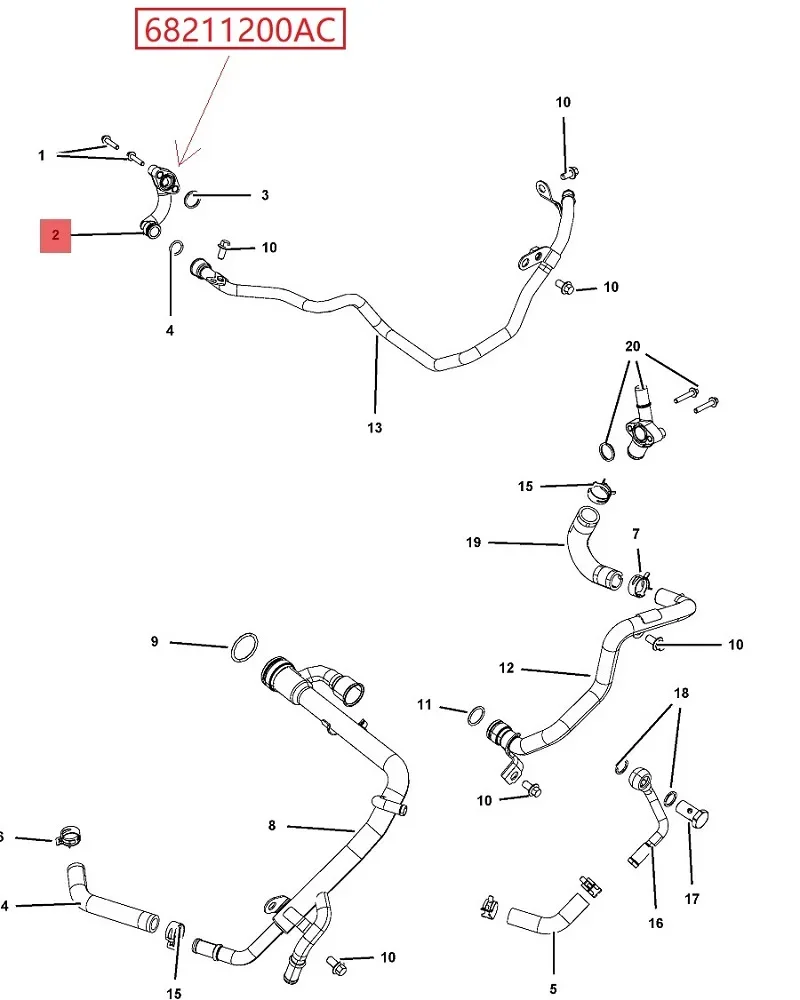 Tubo de paso de agua 68211200AB AC para Jeep Grand Cherokee y Ram - imagen 2
