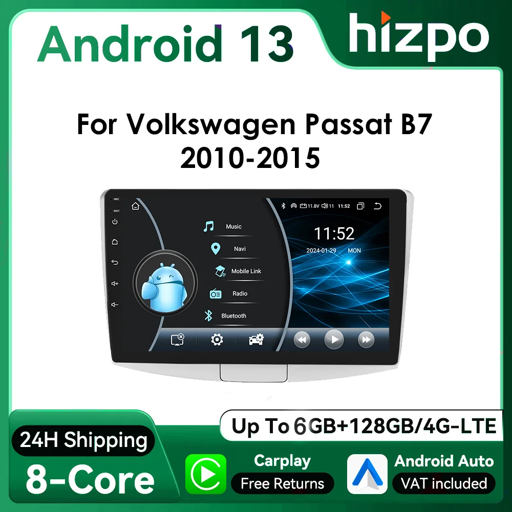 Autoradio Android Hizpo 10,1” VW Passat B6 B7 2010-2015 GPS