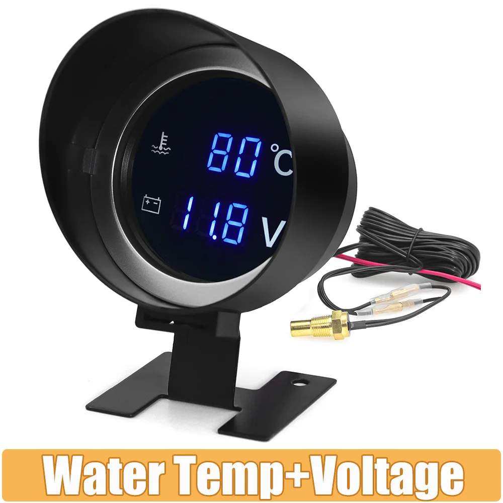 Medidor Temp Agua y Voltímetro LED Redondo 2 en 1 - 12V/24V Coche Camión