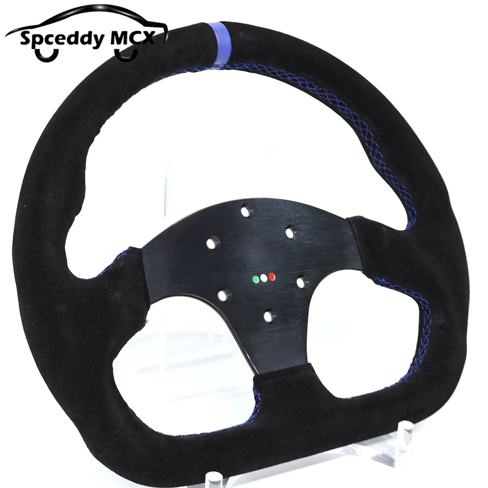 Volante racing BRM 330mm 6 pernos cuero gamuza universal azul/amarillo - imagen 2
