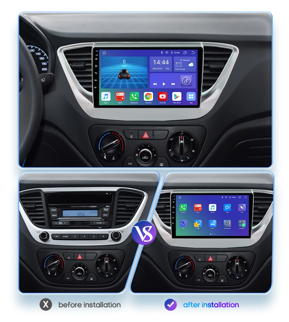 Radio Android Auto con pantalla de 9 pulgadas para Hyundai