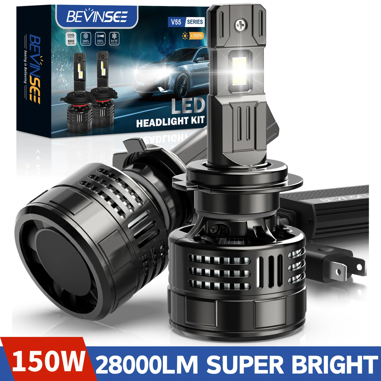 Bombillas LED para coche BEVINSEE H4 H7 H11 HB3 HB4 HIR2 6000K