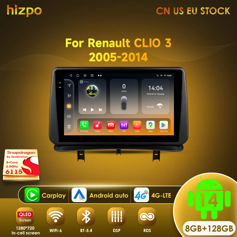 Hizpo Radio 2 DIN Android con CarPlay para Renault Clio III