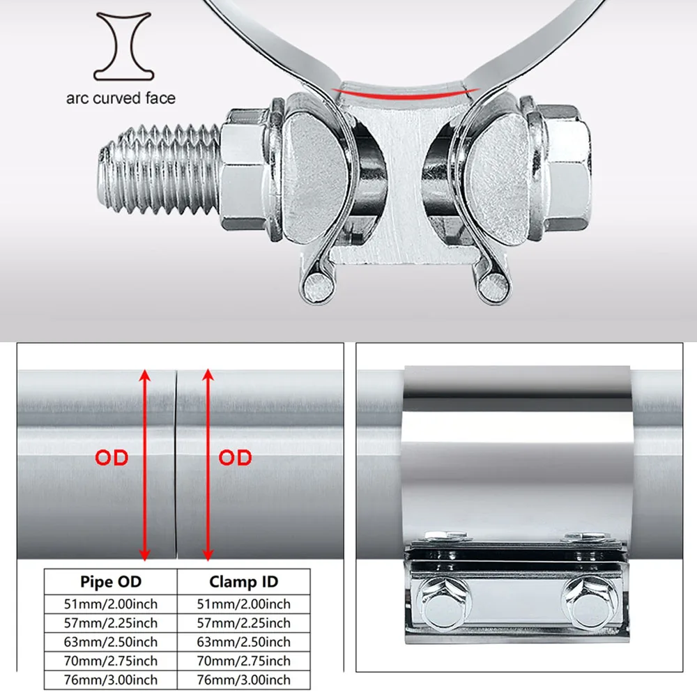 2,0 "2,25" 2,5 "2,75" 3,0 "4,0" 4,5 "40-83mm tubo de escape OD manga acoplador abrazadera de tubo piezas de reparación abrazadera de acero inoxidable - imagen 5
