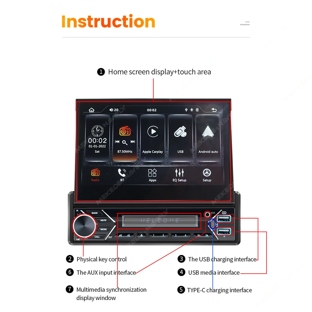 MEKEDE Radio 1 DIN con pantalla retráctil, Android Auto y CarPlay inalámbricos - imagen 4