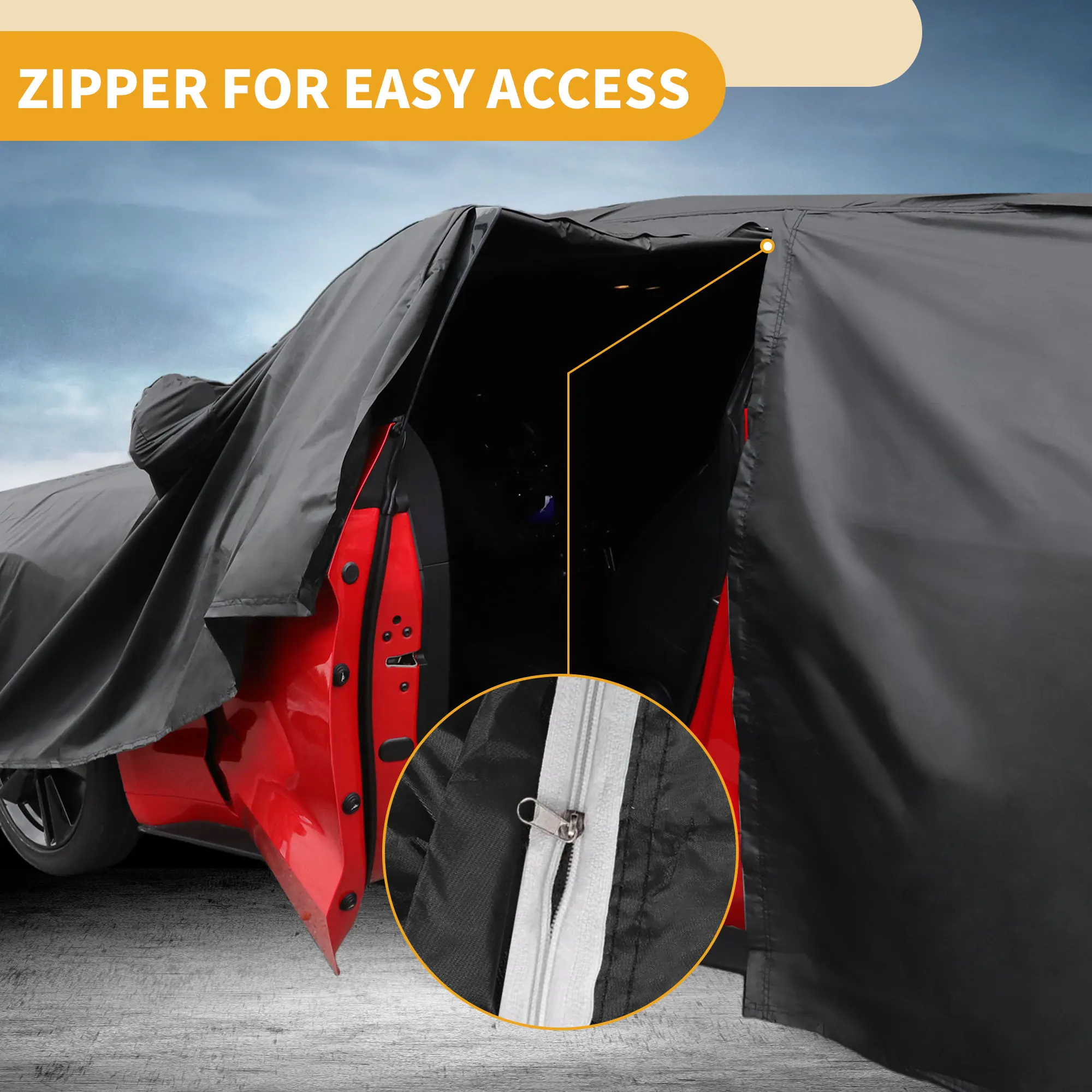 UXCELL Cubierta de coche impermeable para todo tipo de clima protección contra la lluvia cubierta exterior completa para Jeep Wrangler 2DR 190T-PU con tiras reflectantes - imagen 4